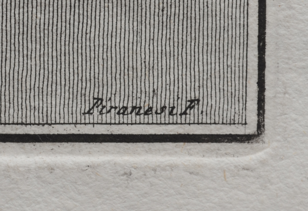 Giovanni Battista Piranesi Tav. VIII Ara antica signature  — Signature of the artist on the bottom right.