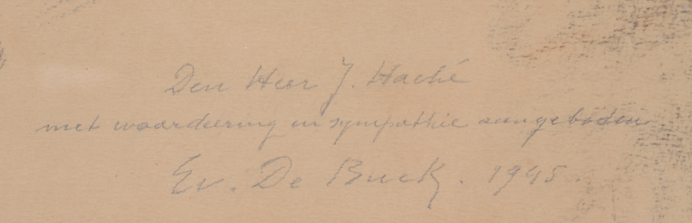 Evariste De Buck, a large portrait drawing of a gentleman, 1945 — Signature of the artist, dedication and date, bottom right