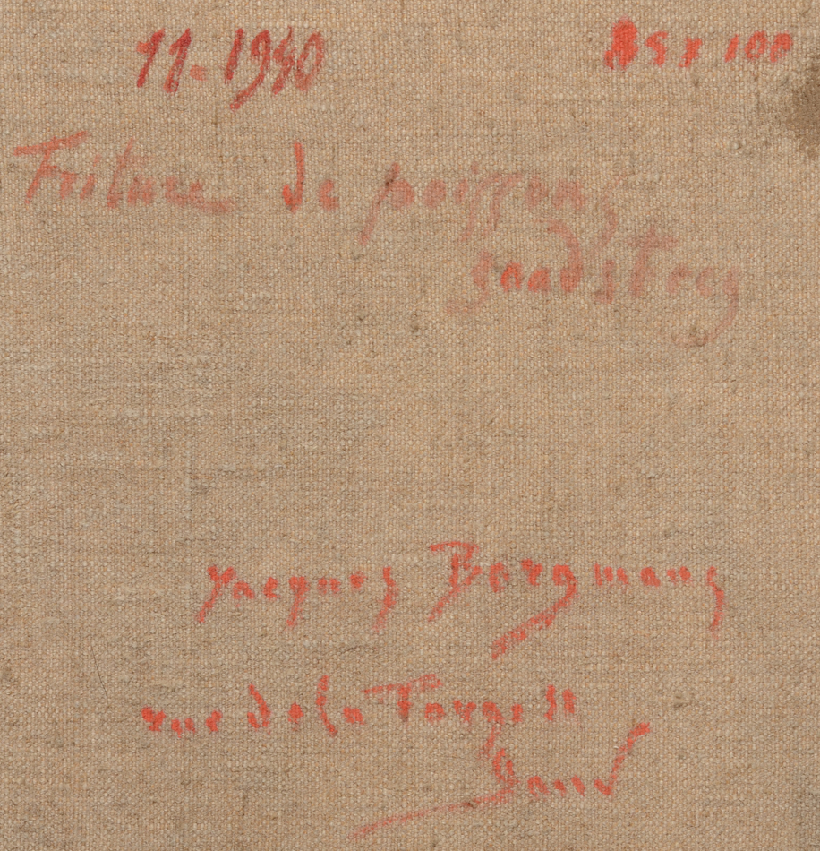 Jacques Bergmans — title and date of the work, written in paint by the artist on the back of the canvas