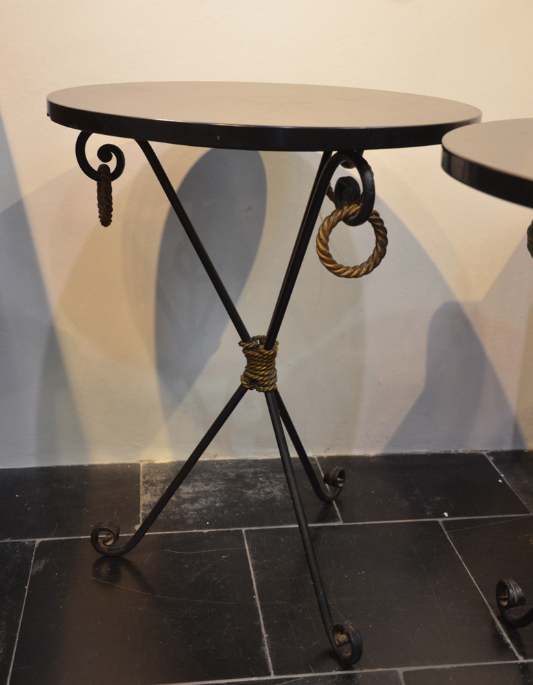A pair of metal and Noir the Mazy side tables — Detail of one of the tables