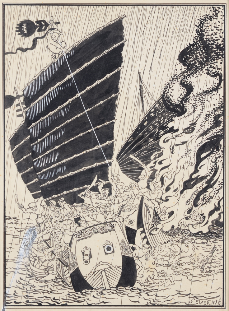Mark Severin — Dessin original en encre de Chine de 1932, signé et daté