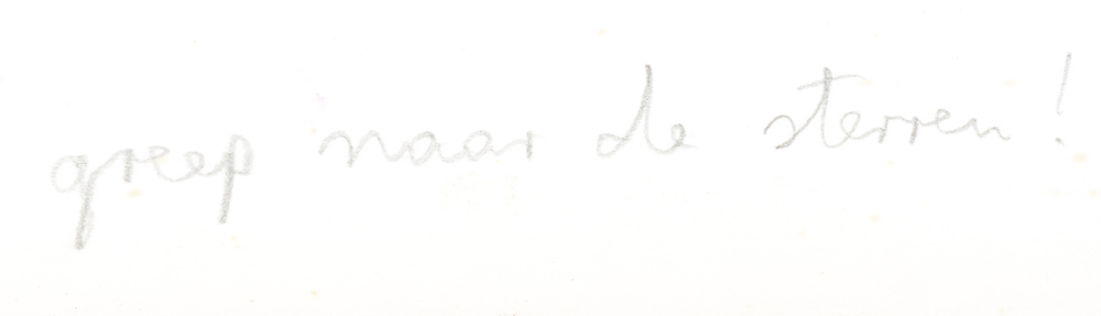 Jürgen Schneider 'Greep naar de sterren!' Title — Title on the back of the sheet in pencil.
