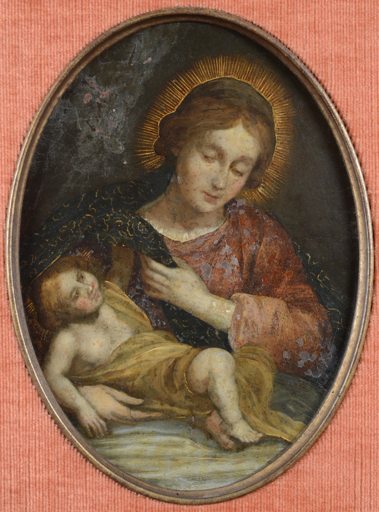 Madonna and child Flemish old master painting on copper — Belle et delicate peinture ancienne flamande, huile sur cuivre