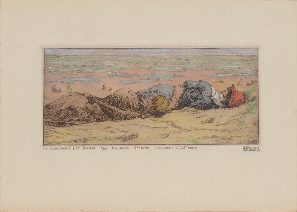 François Pycke 'La guirlande des dunes' Hand coloured etching of 1940 — Eau-forte, coloriée à la main à l'aquarelle. Signée, justifiée et datée par l'artiste.