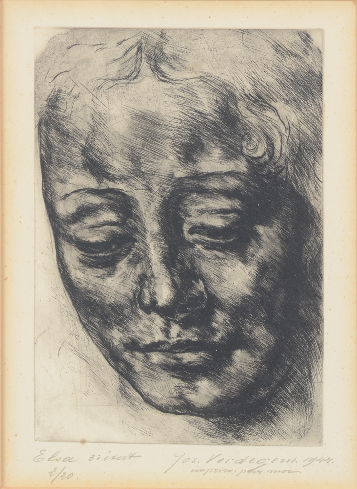 Jos Verdegem — Eau-forte originale signée, datée et justifiée. Portrait de la femme peintre Elza Vervaene