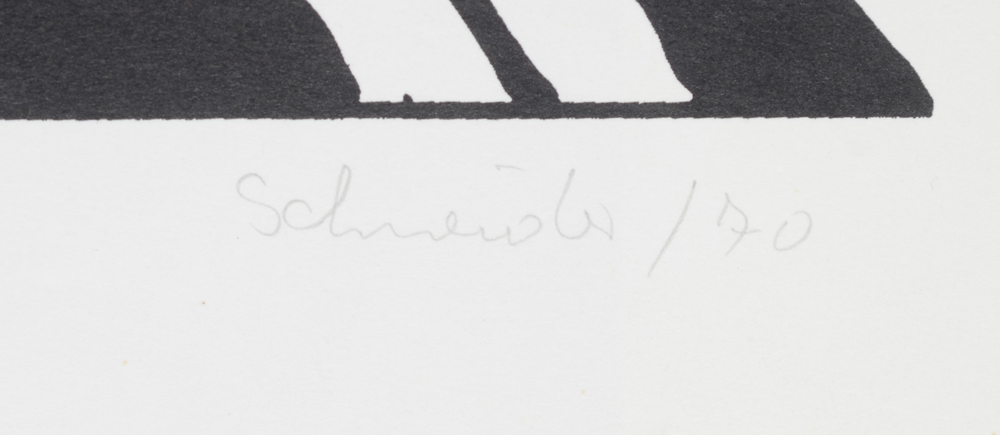 Jürgen Schneider 'w-werken w-weekdagen' screenprint 1970, signature — Signature of the artist and date written in pencil on the bottom right.