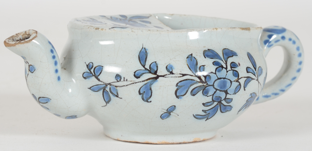 A ceramic pap boat or canard de malade, Nevers (France), early 19th century — Alternate view