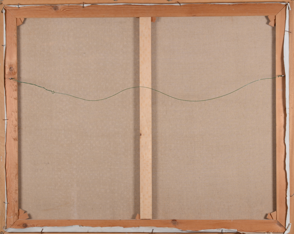 Georges Steel, a panoramic view of Béas de Granada, oil on canvas — Back of the canvas