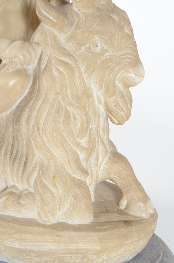the infant bacchus riding a billy goat, an albaster sculpture — Detail of the billy goats head