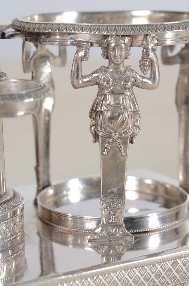 Silver Oil and Vinegar stand Paris 1809-1819 — Detail of the cariatide figures
