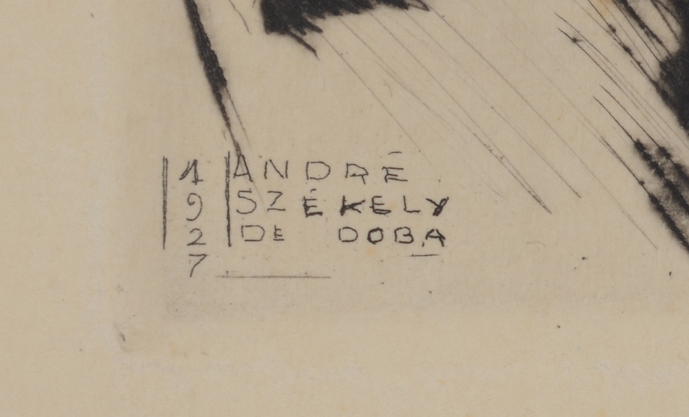 André Székely of Doba - Portrait of a writer (?) — Signature of the artist and date printed on the drypoint, on the bottom left.
