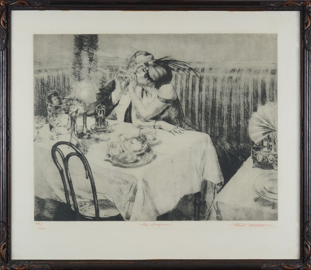 Henri Thomas — the etching in its probably original carved wooden frame