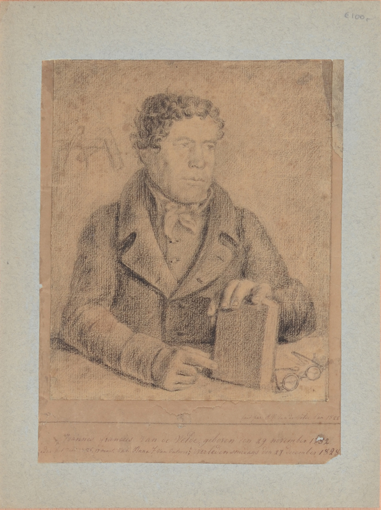 E. V. Van De Velde Portrait of a librarian  — Dessin en crayon d'un bibliothécaire ou un architecte, fait par E. V. Van De Velde en 1822