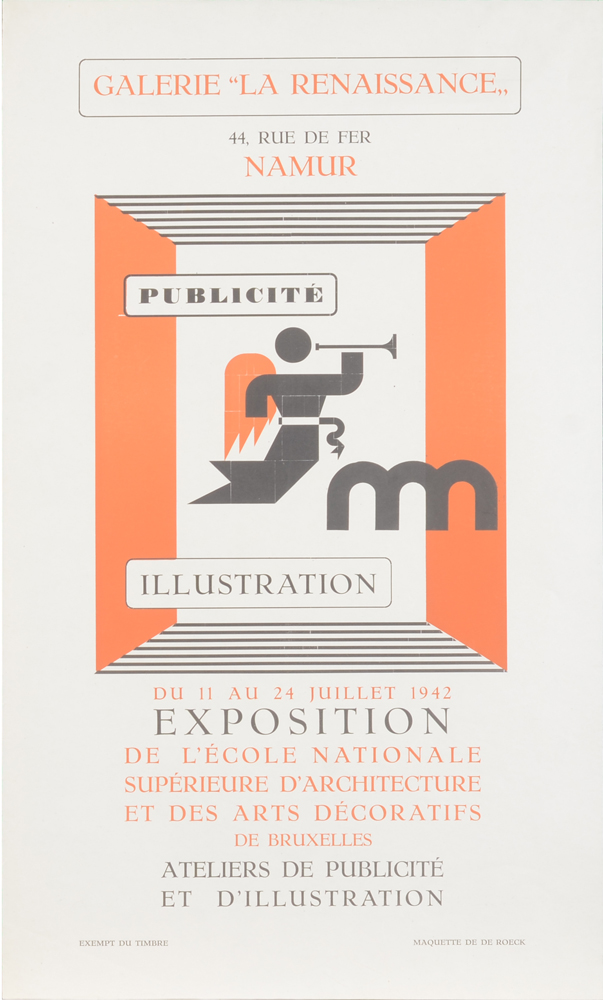 Lucien De Roeck Poster for exhibition in Gallery "La Renaissance" Namur 1942 — très rare affiche de De Roeck pour une exposition de La Cambre à Namur 1942