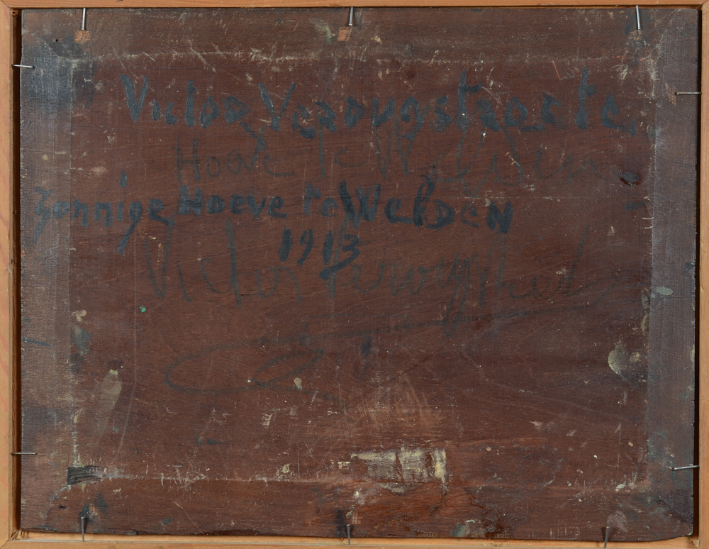 Victor Veroughstraete — Back of the panel with title, date and signature of the artist