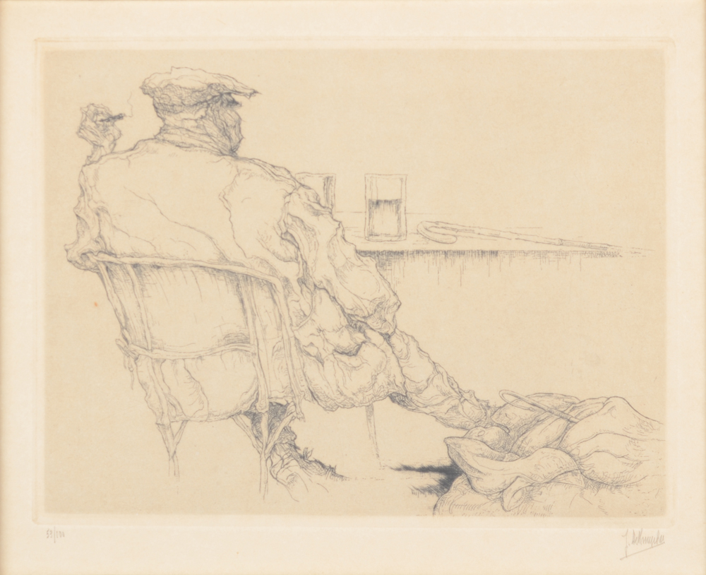 Jules De Bruycker, an etching from the 'Gens de chez Nous' series — Le Marchand campagnard, 1941, eau-forte originale