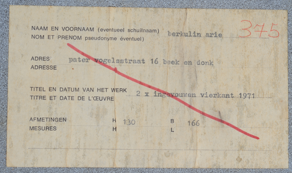 Arie Berkulin — Label with title and dimensions at the back