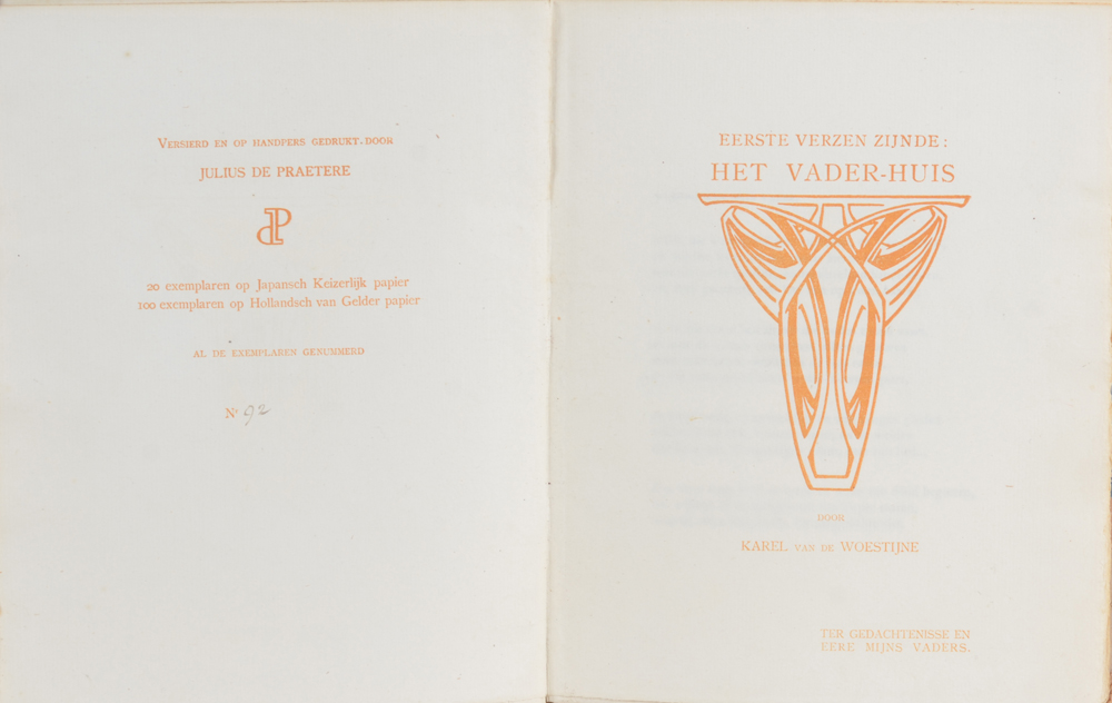 Julius De Praetere & Karel Van de Woestijne — Page de titre de cet important recueil de poèmes symbolistes, imprimé par Jules De Praetere en 1903