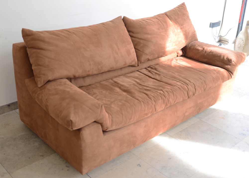 Italian two seater suede sofa — side view
