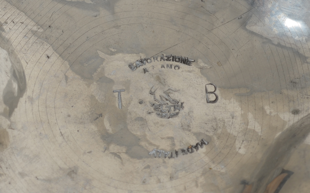 An Italian 1970's large pewter pumpkin ice bucket — Mark on the bottom of the piece