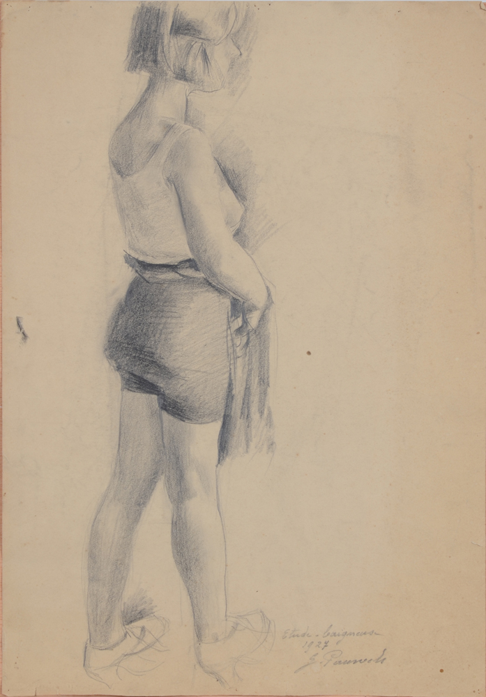 Gaston Pauwels  — Etude de baigneuse de 1927, dessin original