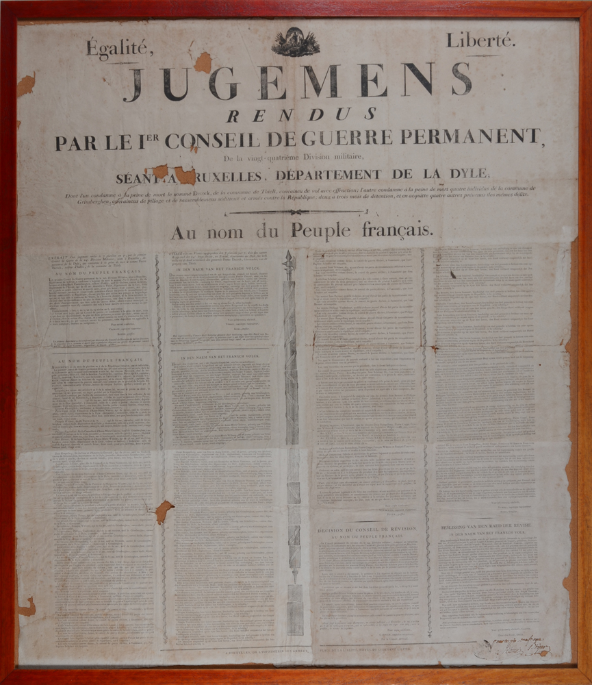 Poster French Republic 1798, dyle departement — Affiche typograhique de l'an 7, département de la Dyle, publication des jugements
