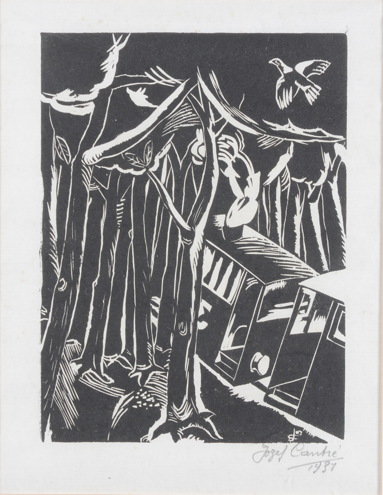 Jozef Cantré  — Exploration, gravure sur bois originale signée de 1931