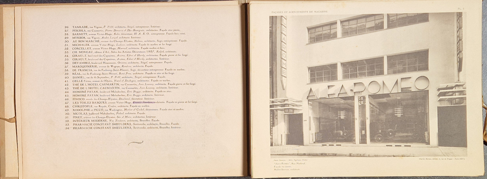 René Herbst Nouvelles devantures et agencements de magasins parisiens — Table of contents and plate with a design by Mallet-Stevens