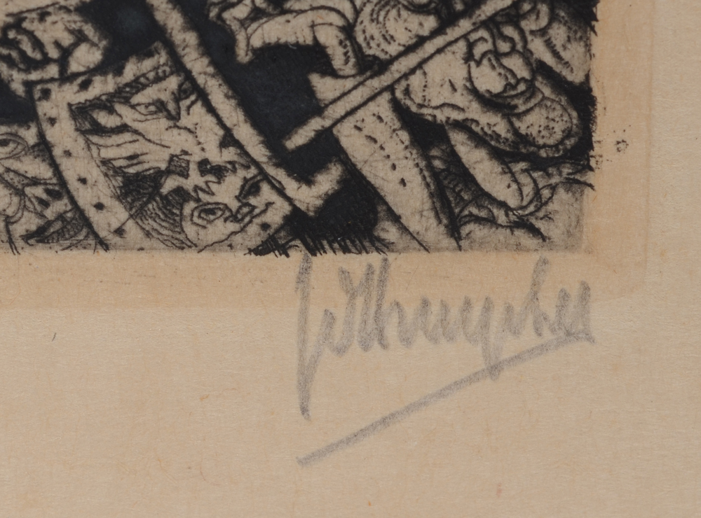 Jules De Bruycker (1870-1945), Kerwinkel onder de draake — Signature by the artist in pencil bottom right