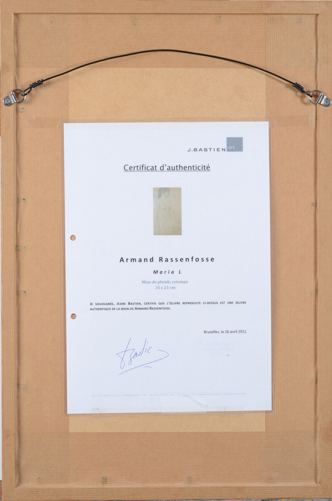 Armand Rassenfosse — Certificate by the Bastien gallery at the back