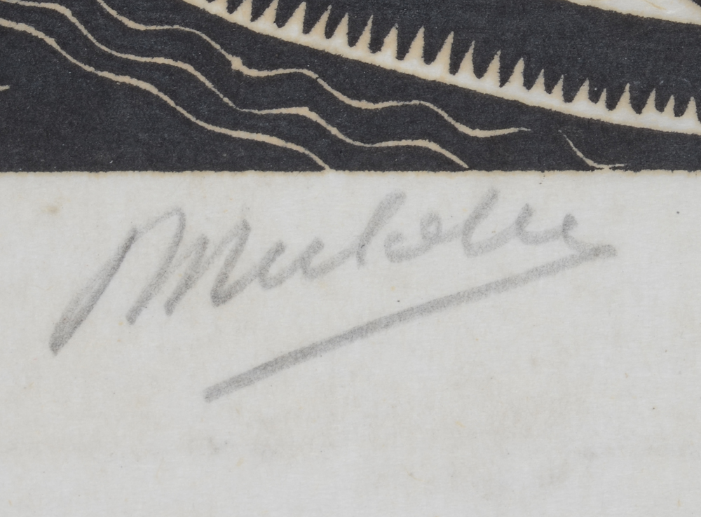 Jan Mulder 'Des winters als het regent' linocut — Signature of the artist bottom right in pencil.