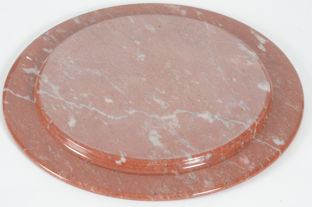 Decorative pair of Italian red marble plates — Back of one plate