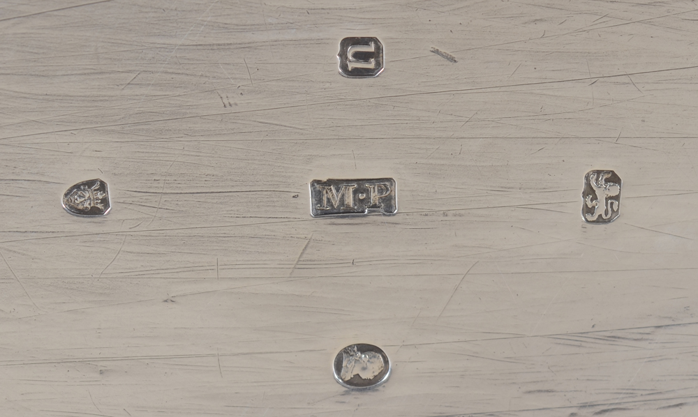 Michael Plummer, a silver tea pot, London 1795 — Marks on the bottom of the tea pot