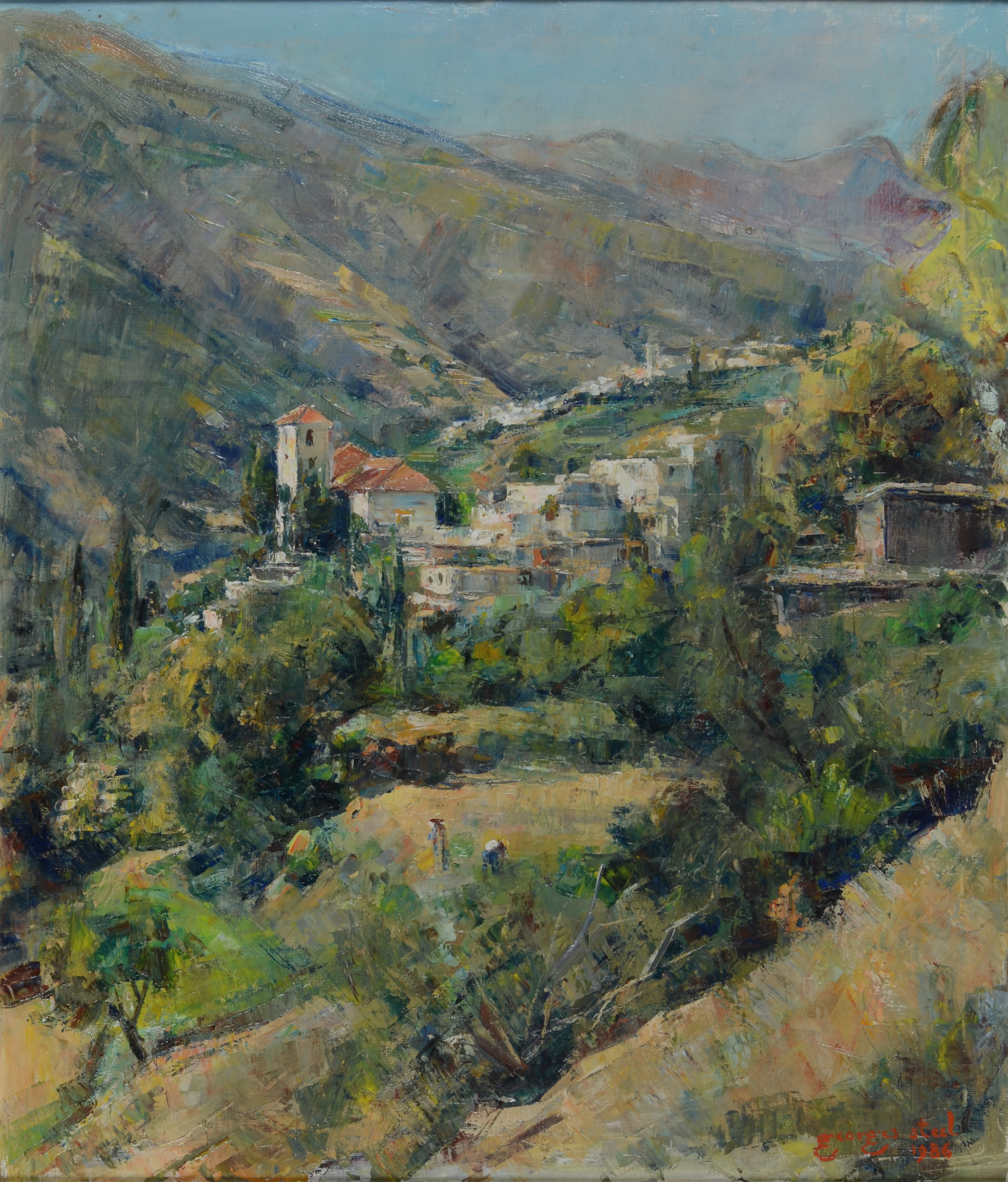 Georges Steel (1923-2010) 'don Jorge', a view of the village of Capileira (La Alpujarra) — <p>Impressionante vue de Capileira (Espagne), huile sur toile signée et datée 1986</p>