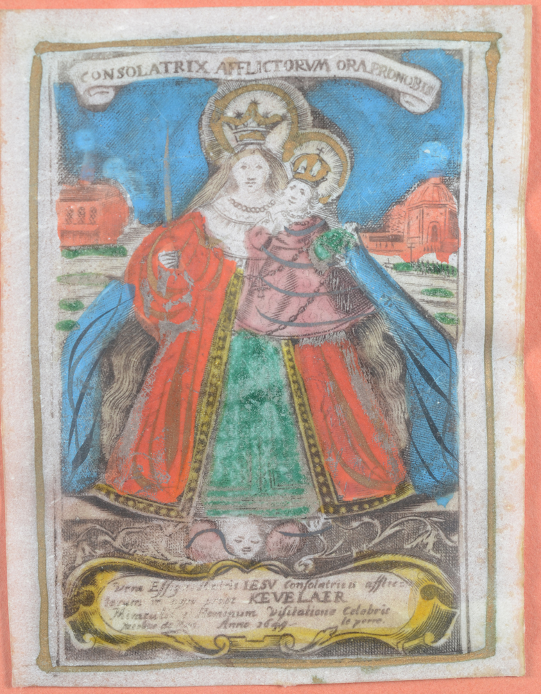 A frame with 7 devotional images — Detail of one of the engravings dated 1659 (?)
