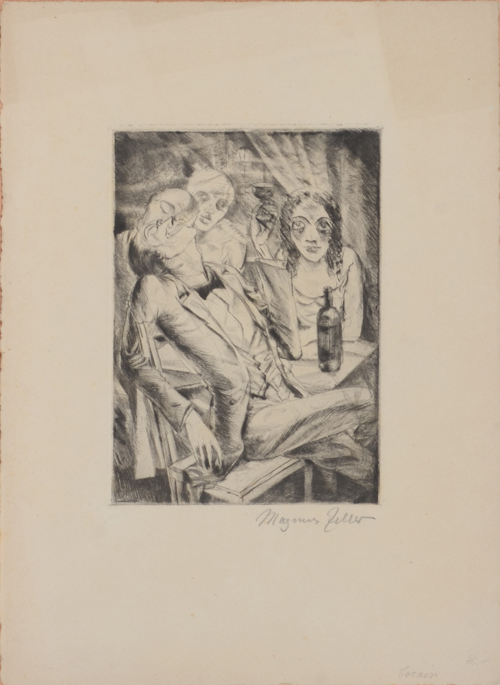 Magnus Zeller 'Cocain' etching 1924 — Eau-forte expressionniste de Zeller. Signée et titrée par l'artiste en crayon