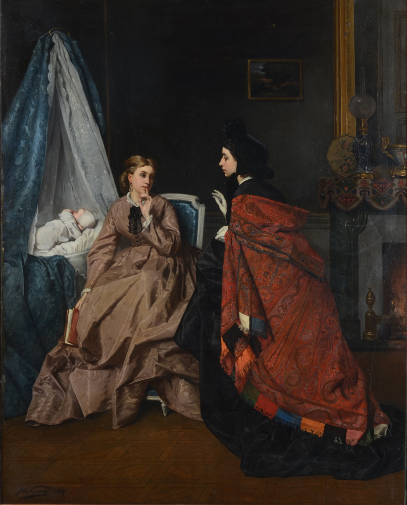 Jules Goupil — La visite, 1865, huile sur toile signée et datée.