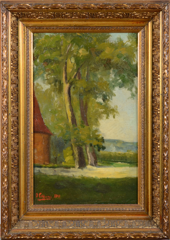 Omer Coppens — Peinture originale de 1899 de ce symboliste, huile sur panneau signée