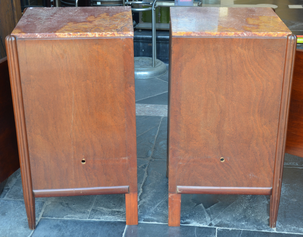 A pair of art deco cupboards 1920's — Side view, showing the drilled holes on each cupboard