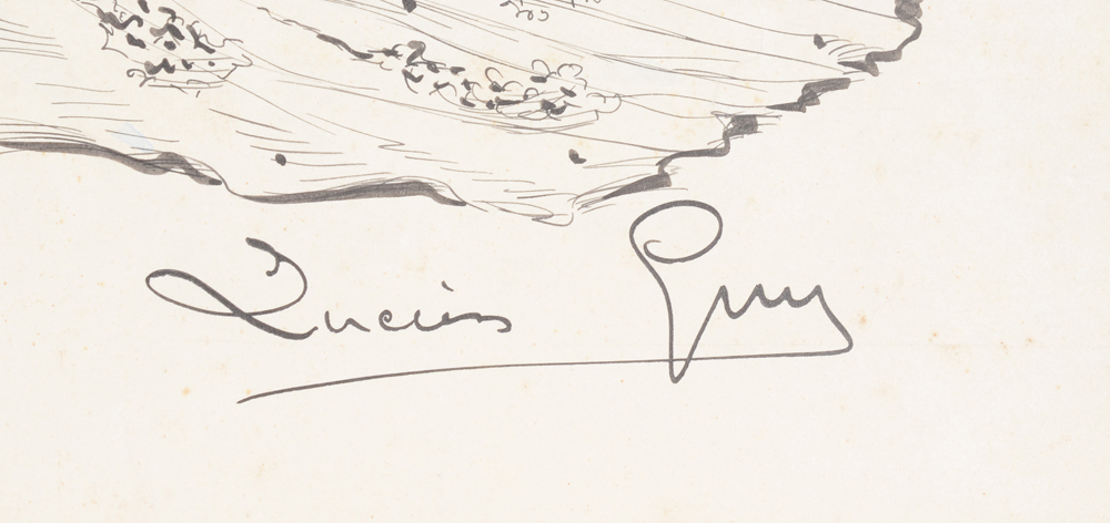 Lucien Guy lady in evening dress — Signature of the artist on the bottom right