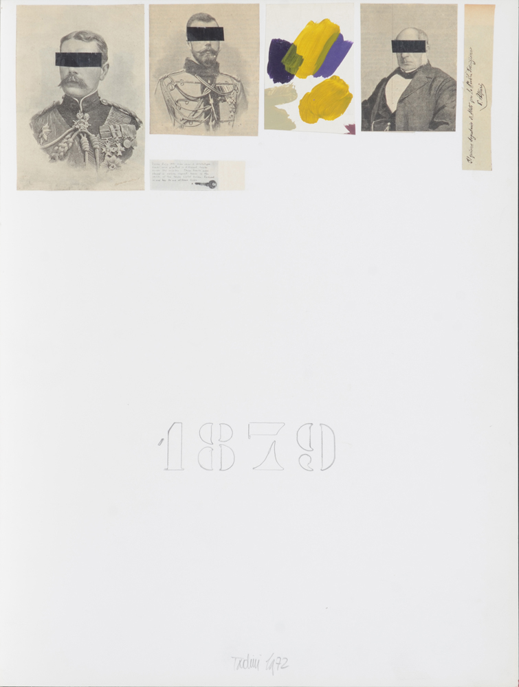 Emilio Tadini — Rare collage et dessin sur papier, signé et daté en bas