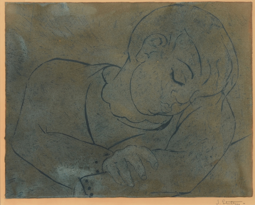 Jan Willem Grinwis Plaat Stultjes  — Garçon dormant, rare épreuve expressioniste, signée en crayon