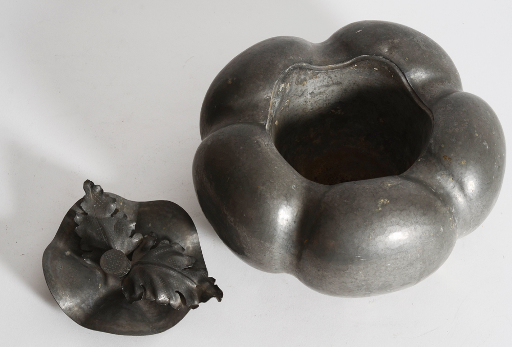 An Italian 1970's large pewter pumpkin ice bucket — Alternate view from above