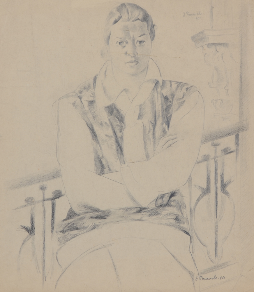 Gaston Pauwels — Femme assise au balcon, dessin de 1931