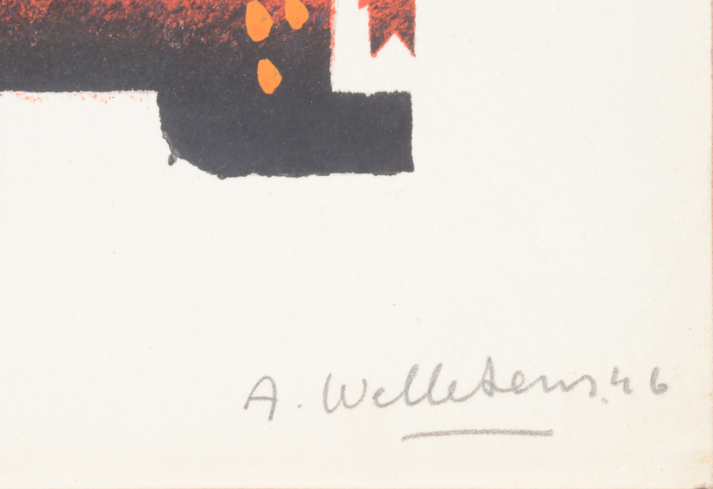 Amédée Wellekens original work 'Steeple-chase' 1946 — Signature of the artist and date on the bottom right in pencil.