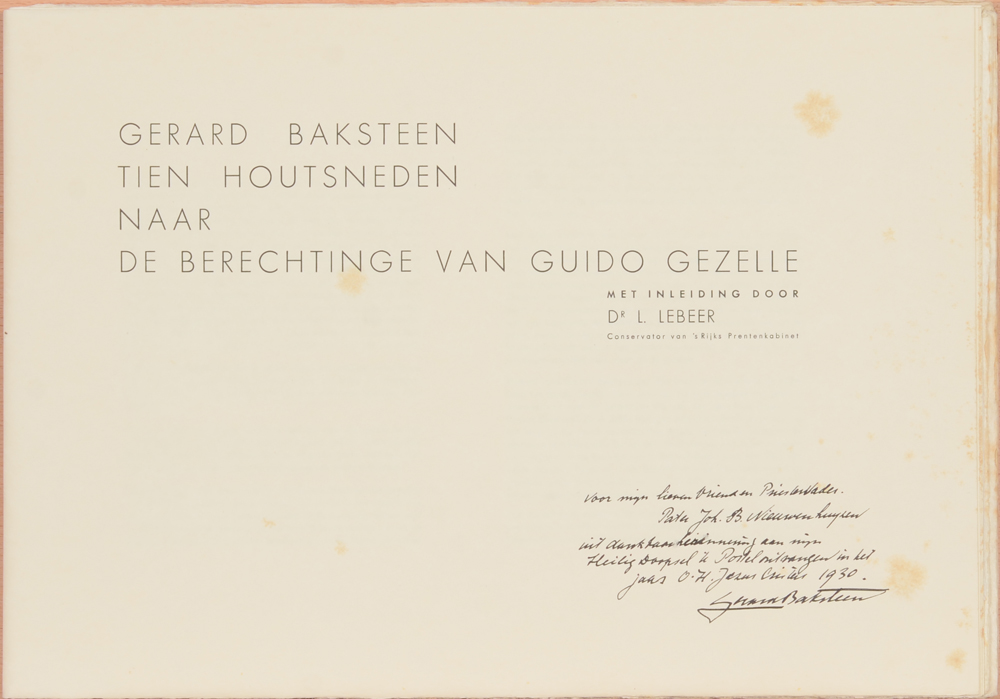 Gerard Baksteen Tien houtsneden naar de berechtinge van Guido Gezelle  — Collection de dix gravures sur bois de Baksteen d'après Guido Gezelle, tous signées.
