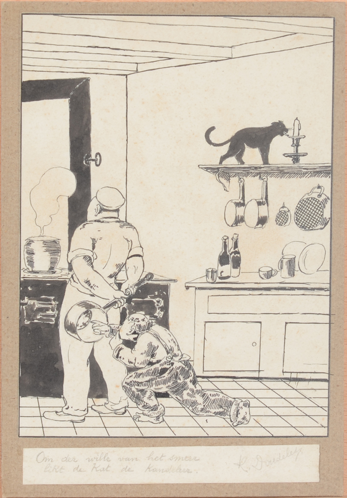 Charles Doudelet — Ancien proverbe flamand, interprêté par Doudelet, dessin à l'encre de chine