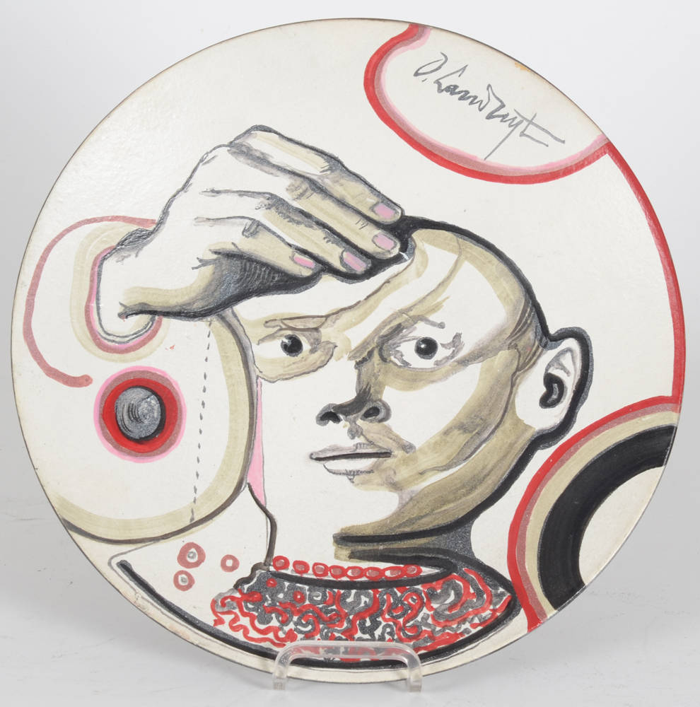 Octave Landuyt  — Rare et unique plat avec peinture originale signée