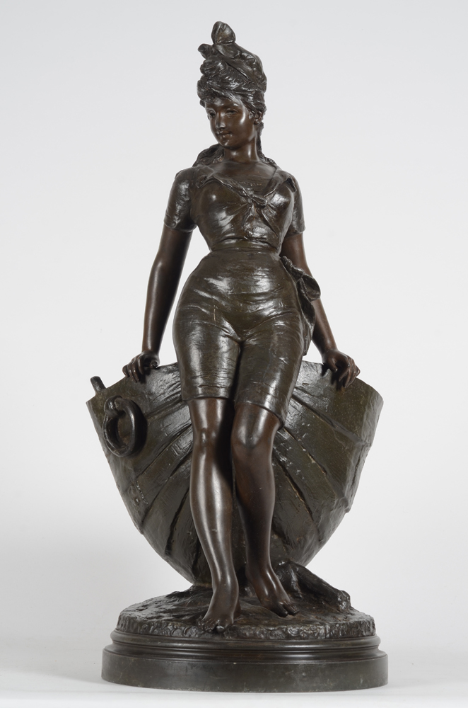 Dargile bathing woman — Importante sculpture en zinc, signé d'un alias et marqué avec marque de fonderie Blot