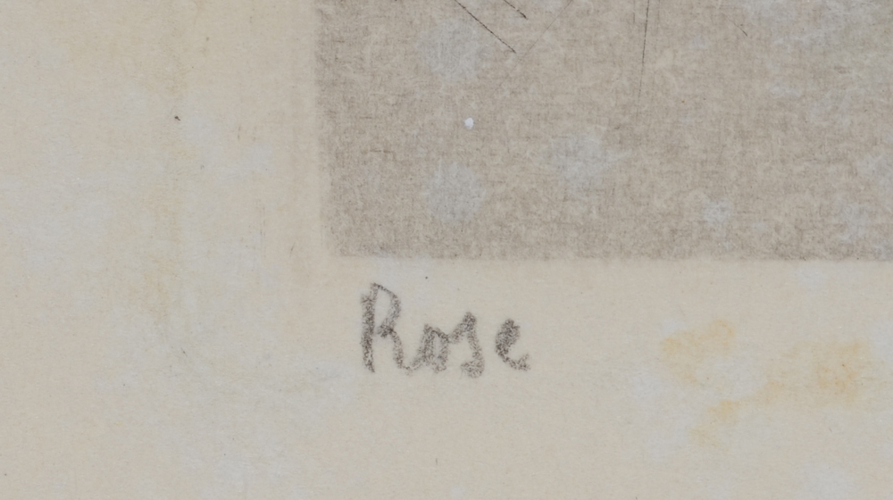 Jules De Bruycker 'Rose' drypoint from 1926 — Title 'Rose' on the bottom left in pencil.